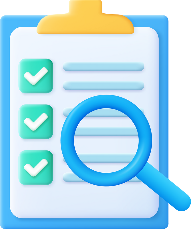 3D render clipboard with magnifying glass